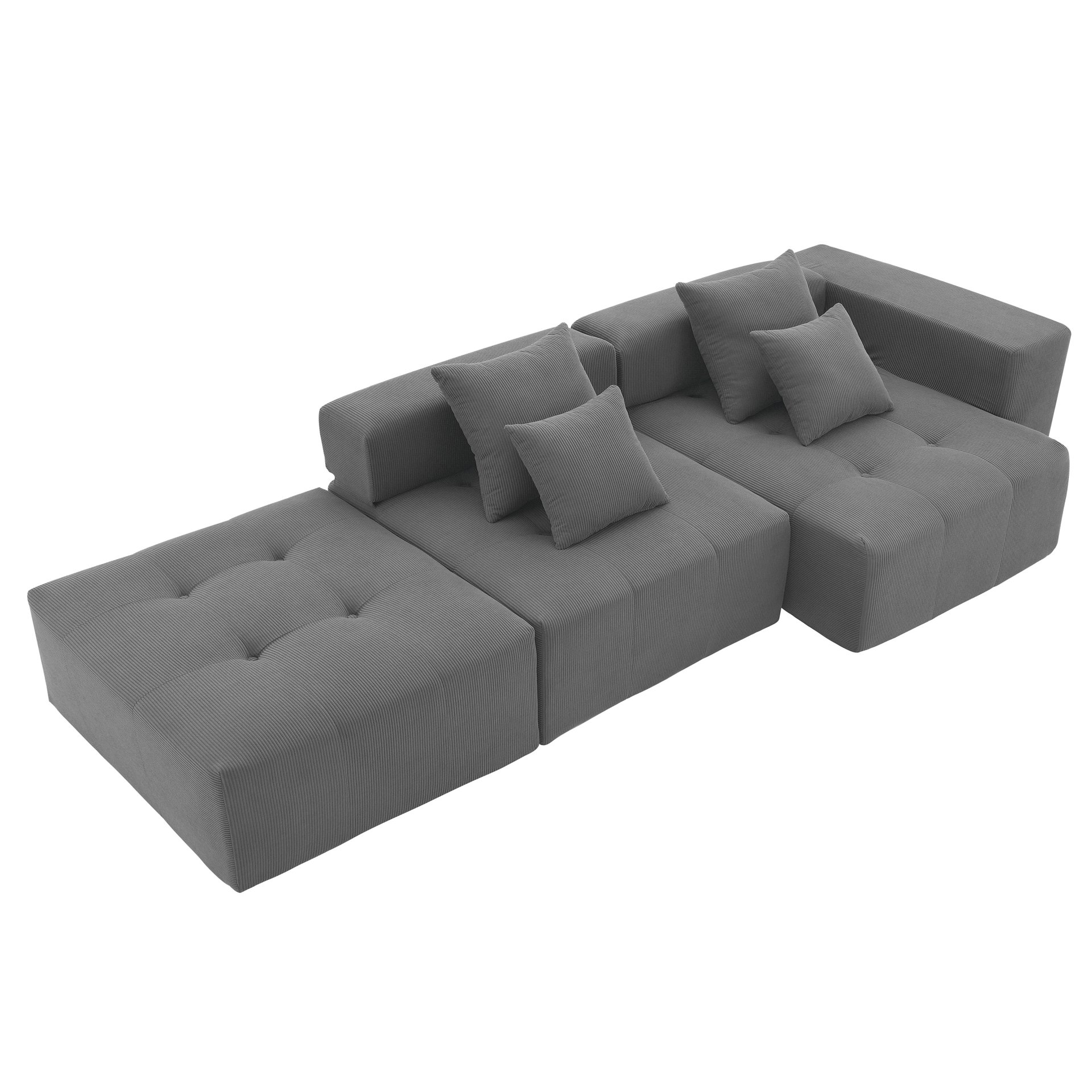 3 Piece Free Combination L Shaped Modular Sectional, Minimalist Floor Couch Set, Convertible Foam Filled Cloud Compressed Couch For Living Room - Gray - Image 14