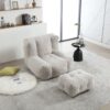 Modern Indoor Fluffy Bean Bag Chair With Memory Foam And Ottoman Super Soft Velvet - Light Gray - Image 11