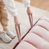 Modern Velvet Loveseat Futon Sofa Couch With Pullout Bed Reclining Backrest Toss Pillows - Pink - Image 6