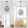 4 Light Metal Lantern Tiered Pendant Hanging Light Fixtures, Industrial Farmhouse Adjustable Height Chandeliers For Dining Room Hallway Foyer Entryway (E12 Bulbs Not Included) - Matte Black - Image 9