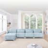 Stylish Four Seater Sofa With Movable Ottoman With Ergonomic Design - Sky Blue - Image 20