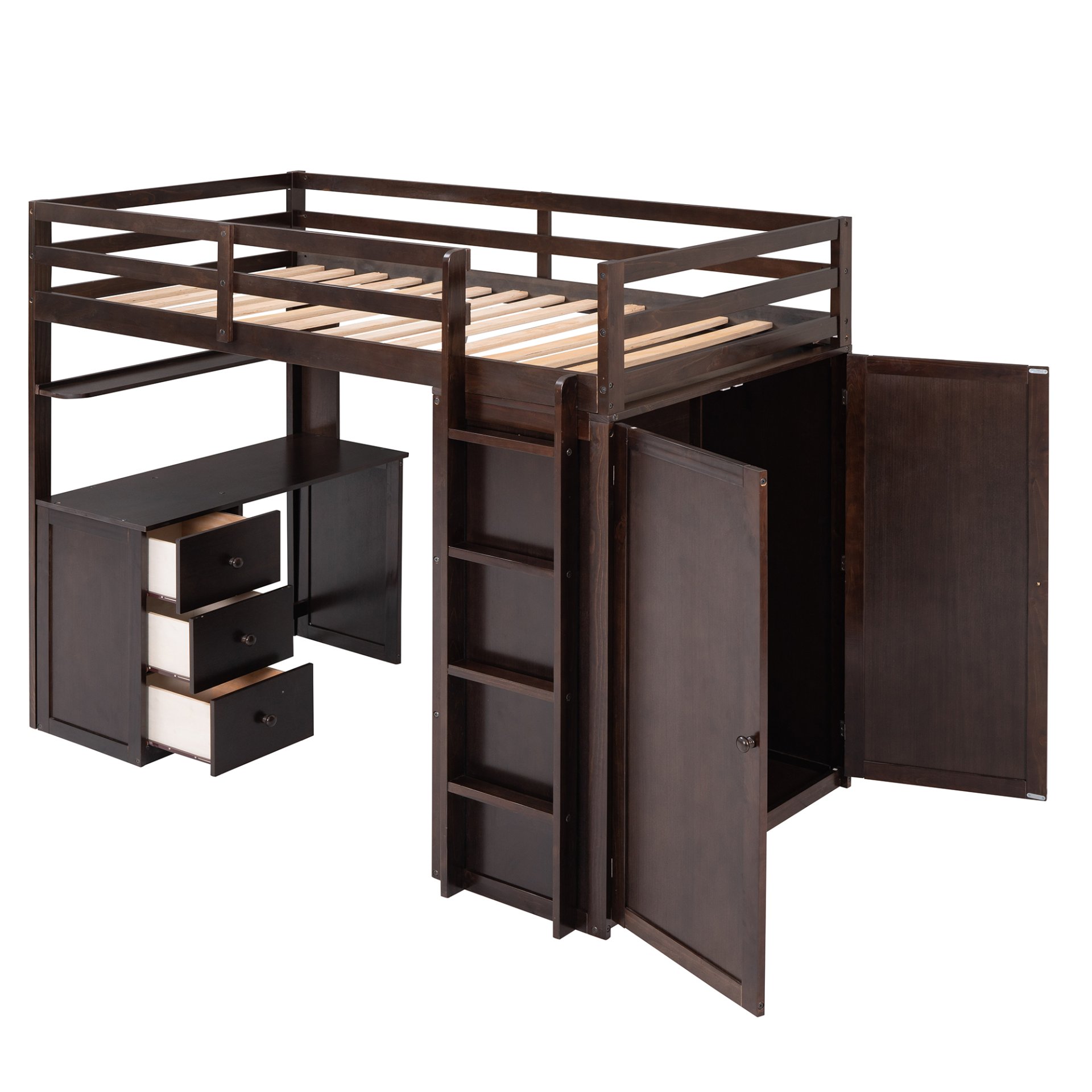 Twin Size Loft Bed With Drawers, Desk, And Wardrobe - Espresso - Image 11