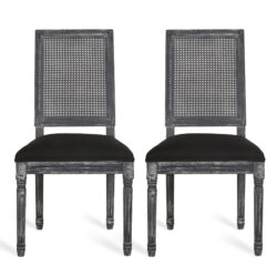 French Country Inspired Dining Chair Set With Cane Backrest - Distressed Light Brown