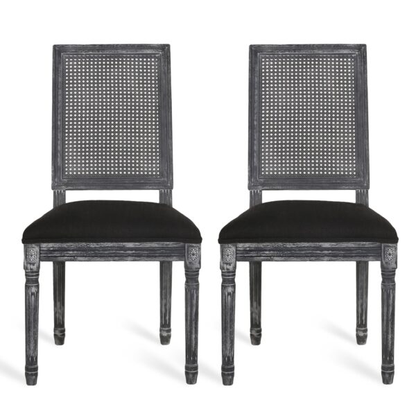 French Country Inspired Dining Chair Set With Cane Backrest - Distressed Light Brown