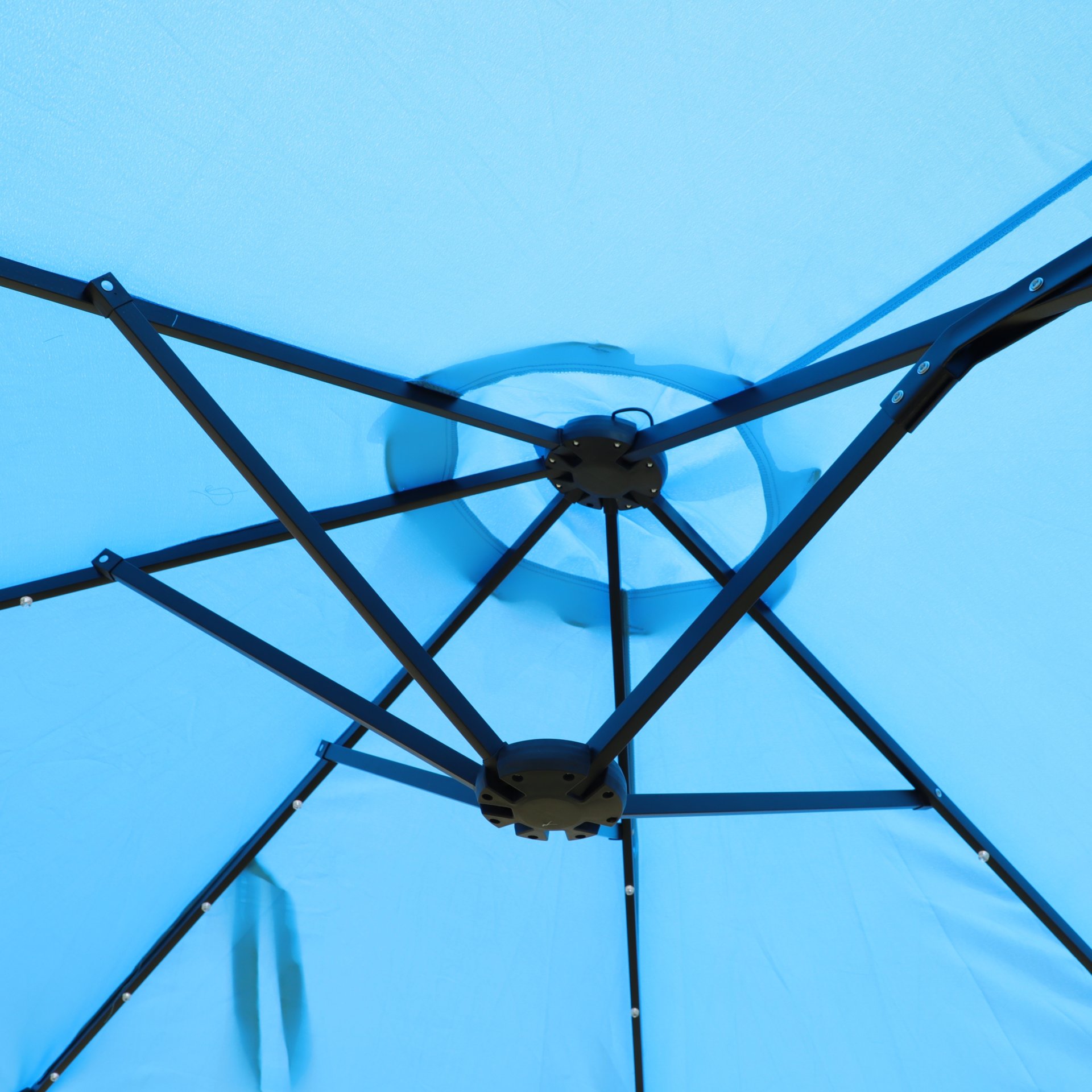 15 X 9 Ft Double Sided Outdoor Market Umbrella With Lights And Base Rectangular Twin Canopy - Blue - Image 11