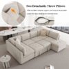 Oversized Sectional Sofa U-Shaped Sofa Couch Pull-Out Sofa Bed With Two Throw Pillows For Living Room - Beige - Image 6