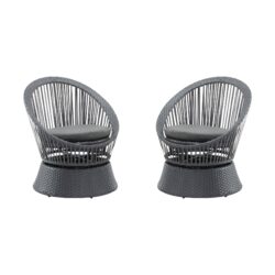 Modern Swivel Wicker Lounge Chair Set With Rattan And Iron Frame, Round Design - Gray