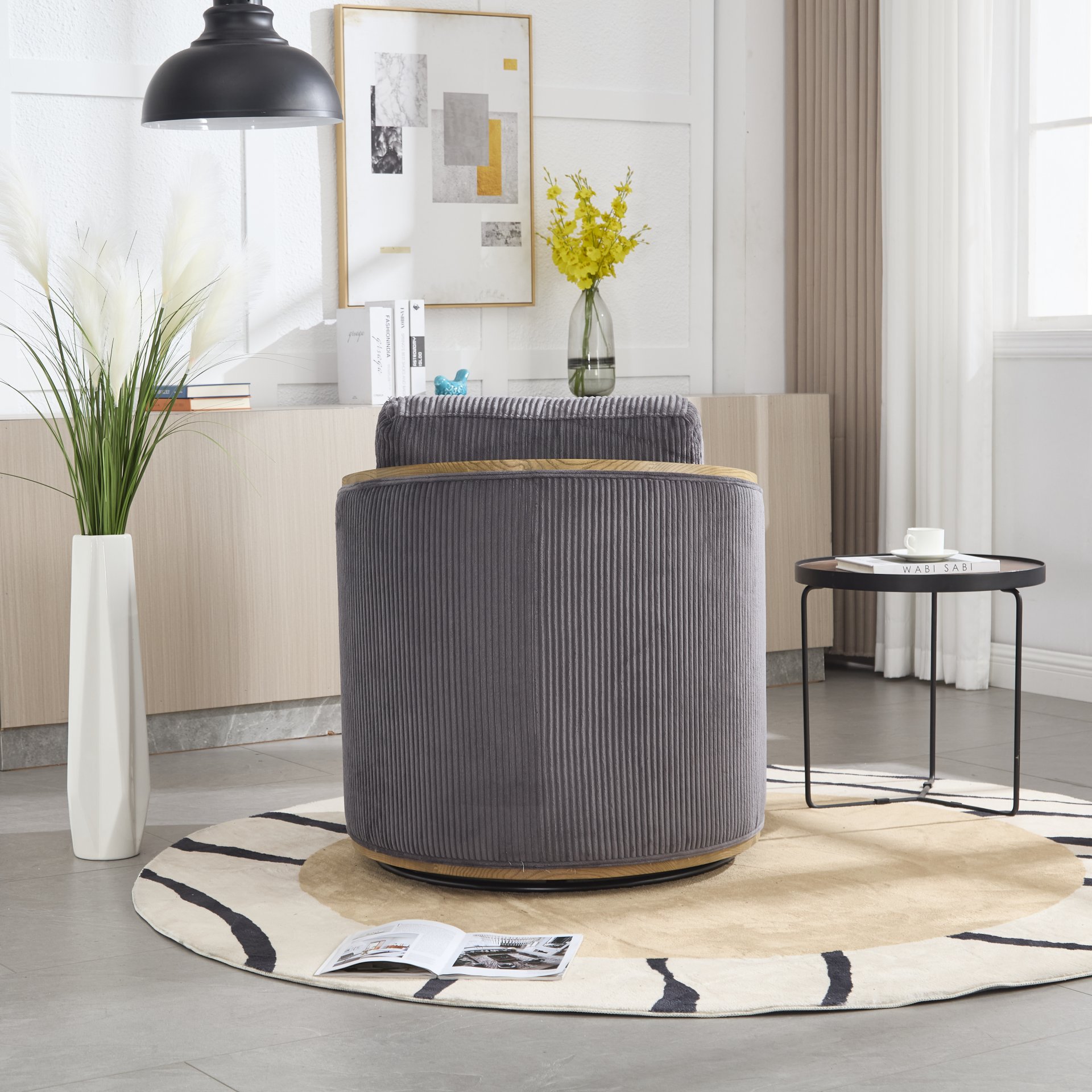 Corduroy Swivel Barrel Chair, Comfortable Accent Sofa, 360 Degree Swivel - Dark Gray - Image 13