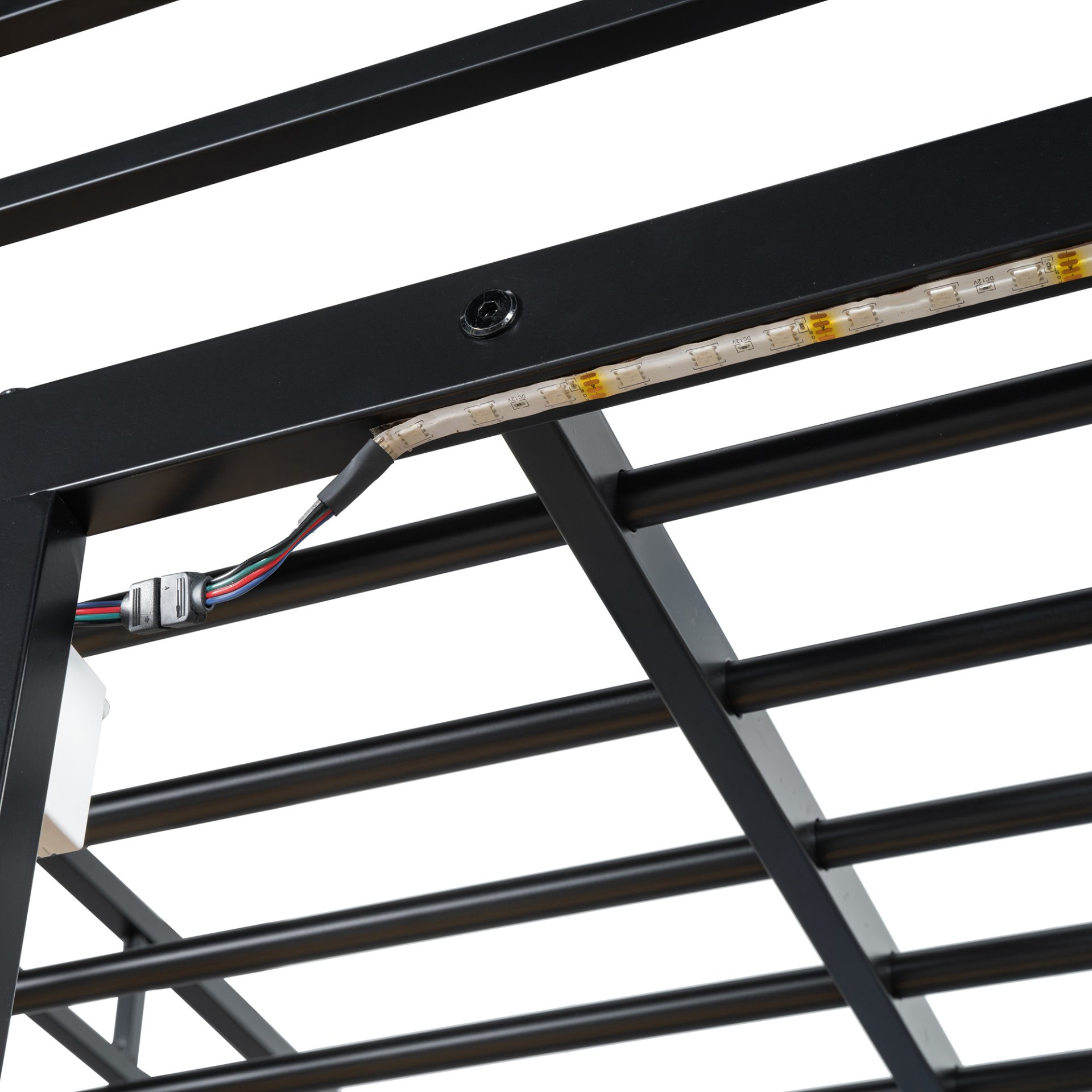 Twin Size Loft Bed With Desk, Shelves, Power Outlet, LED Light And Wardrobe - Black - Image 13