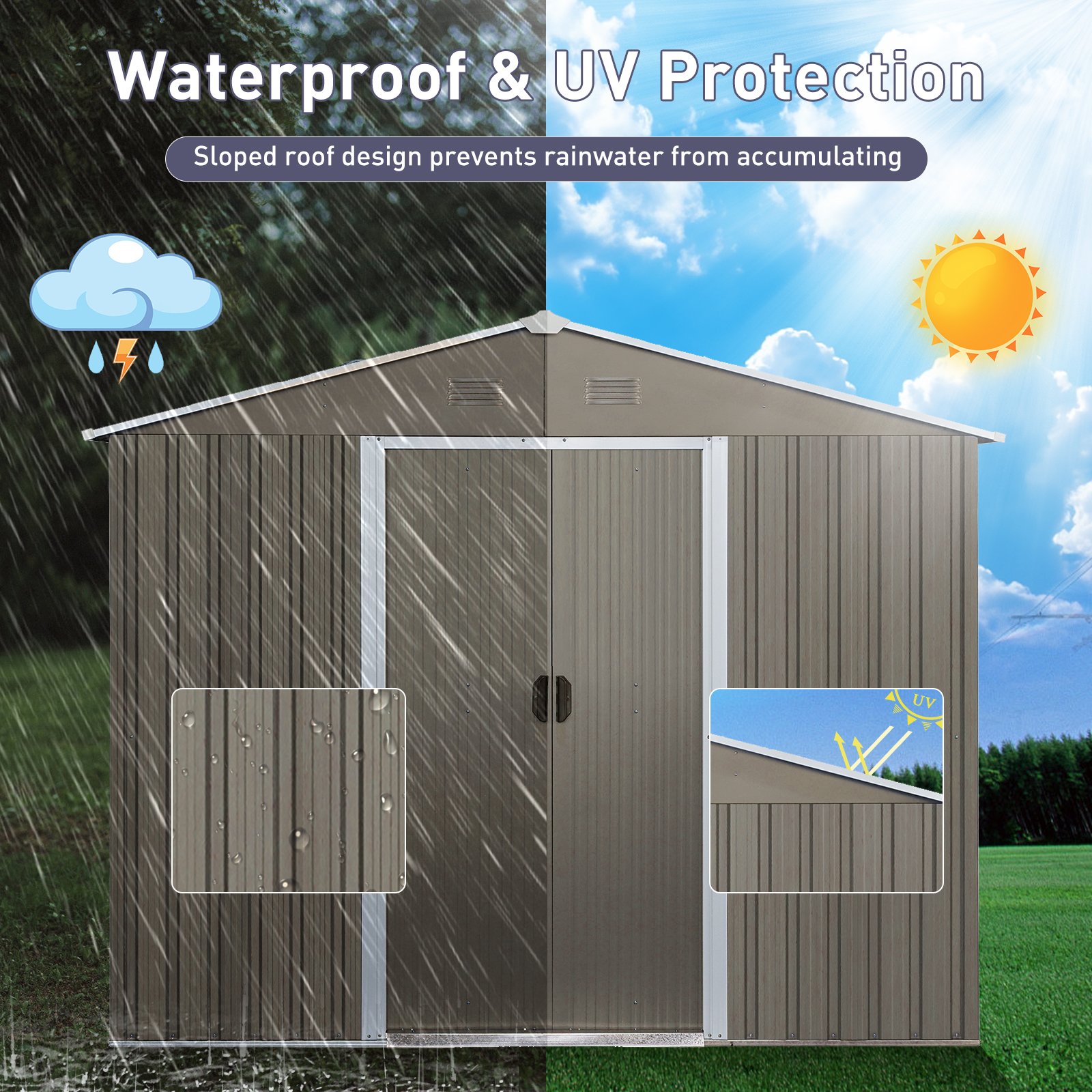 8Ft x 6Ft Outdoor Metal Storage Shed With Window (W540S00016) - Gray - Image 7