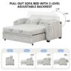 Pull Out Sofa Bed Modern Chenille Convertible Loveseat Sofa With Adjsutable Backrest, 2 Pillows, Cup Holders, USB Ports For Living Room, Apartment - White / Gray - Image 4