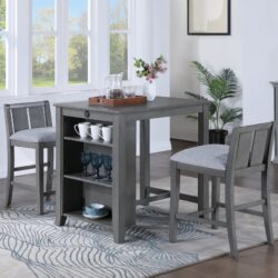 Graham - 3 Piece Small Space Counter Height Dining Table With Shelves And 2 Chairs (Set of 3) - Gray