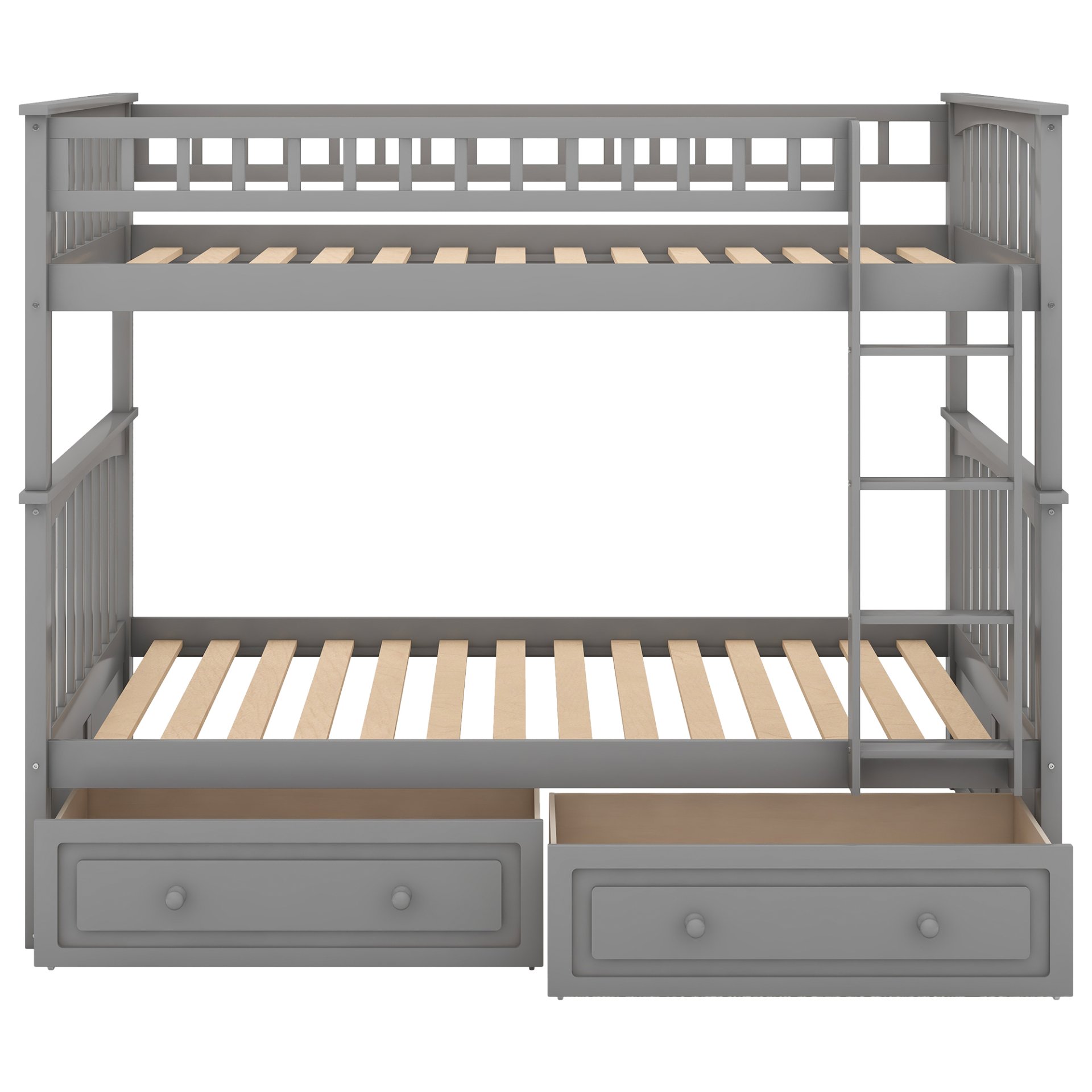 Twin Over Twin Bunk Bed With Drawers, Convertible Beds - Gray - Image 8
