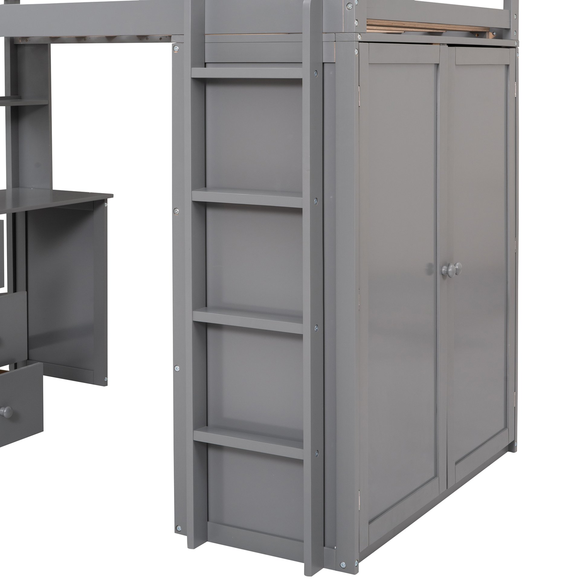 Twin Size Loft Bed With Drawers, Desk, And Wardrobe - Gray - Image 17
