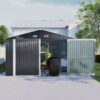 Outdoor Storage Shed Metal Garage Shed For Car, Bike, Lawnmower Backyard Tool House Building 2 Doors And 4 Vents - Black - Image 9