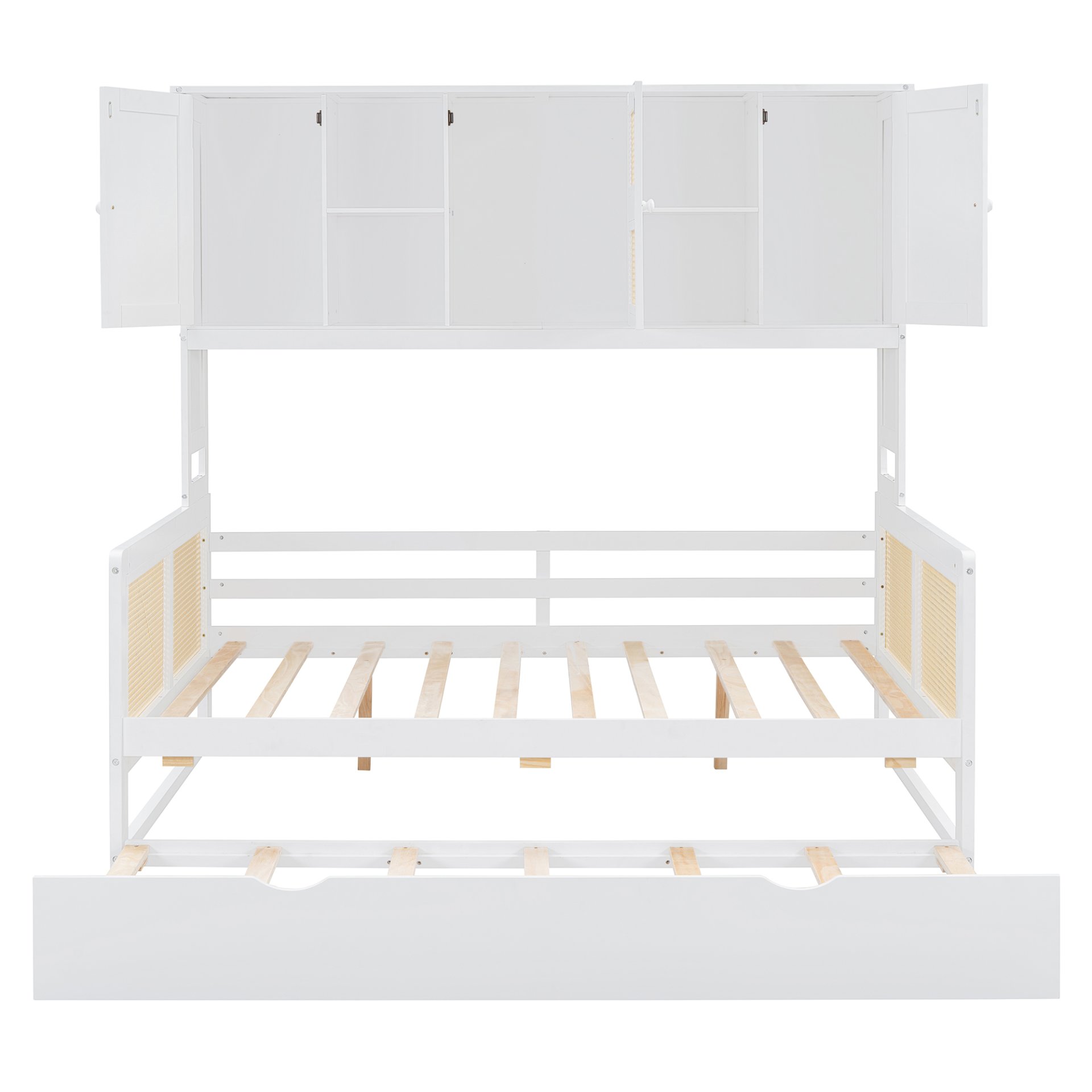 Full Size Wooden Daybed & Twin Size Trundle, And All In One Cabinet And Shelf - White - Image 9