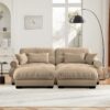 Modern 2 Seater Sofa With Ottoman And Round Bolster Armrests - Camel - Image 10