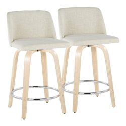 Toriano - Contemporary Fixed Height Counter Stool Swivel With Round Footrest (Set of 2) - Natural / Cream