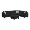 Sectional Sofa Couches Living Room Sets, 7 Seats Modular Sectional Sofa With Ottoman, L Shape Fabric Sofa Corner Couch Set With 3 Pillows - Black - Image 26