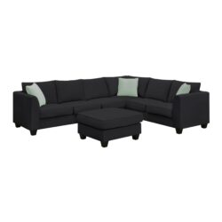Sectional Sofa Couches Living Room Sets, 7 Seats Modular Sectional Sofa With Ottoman, L Shape Fabric Sofa Corner Couch Set With 3 Pillows - Black