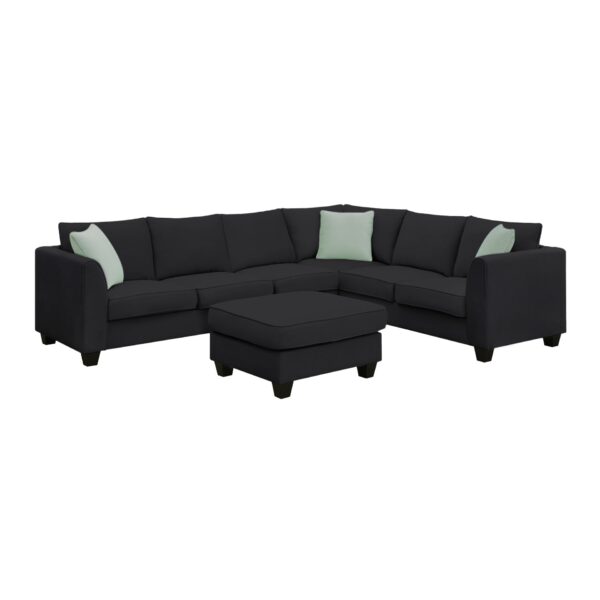 Sectional Sofa Couches Living Room Sets, 7 Seats Modular Sectional Sofa With Ottoman, L Shape Fabric Sofa Corner Couch Set With 3 Pillows - Black