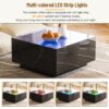 Square High Glossy Coffee Table With 16 Color Led Strip Lights, Modern Center Table With 5Mm Frosted Tempered Glass Top For Living Room - Black - Image 4