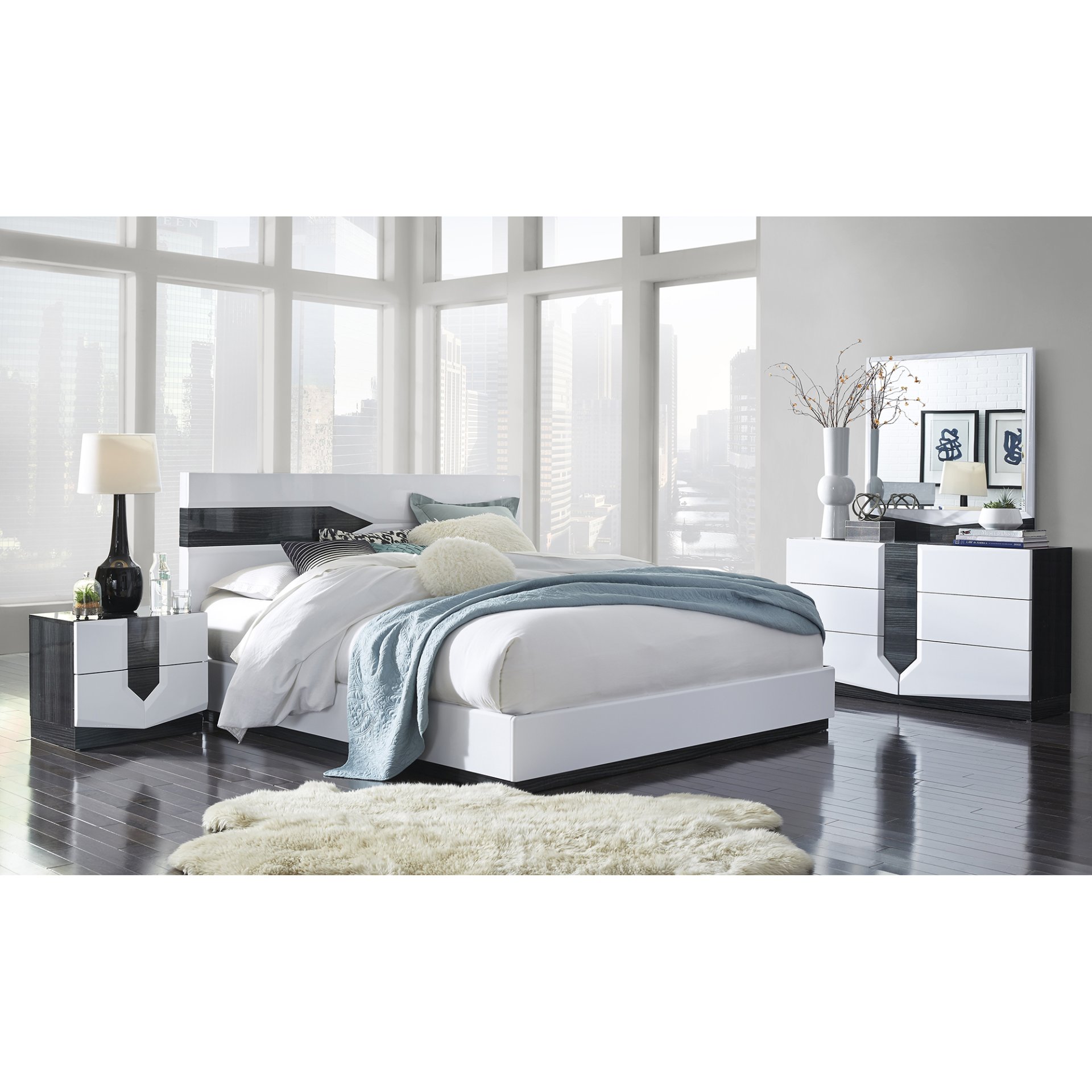 Vios - 5 Piece Queen Bedroom Set With Zebrano Accent - White / Black - Image 2