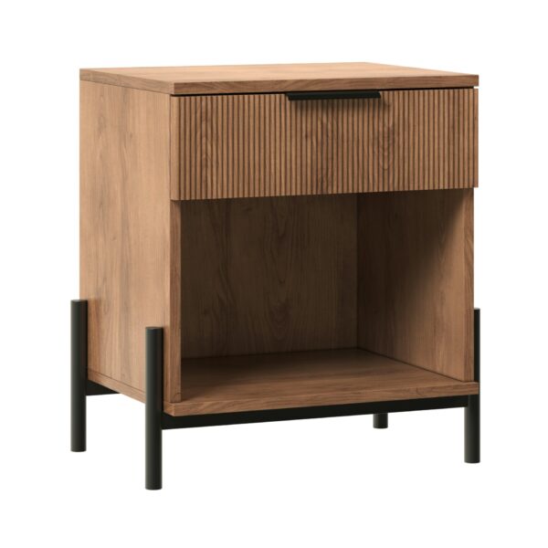 Modern Fluted Drawer Nightstand With Open Cubby - Coffee