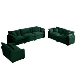 Elegant Corduroy Oversized 3 Piece Sectional Sofa Set With Deep Seats And Flexible Layout - Green