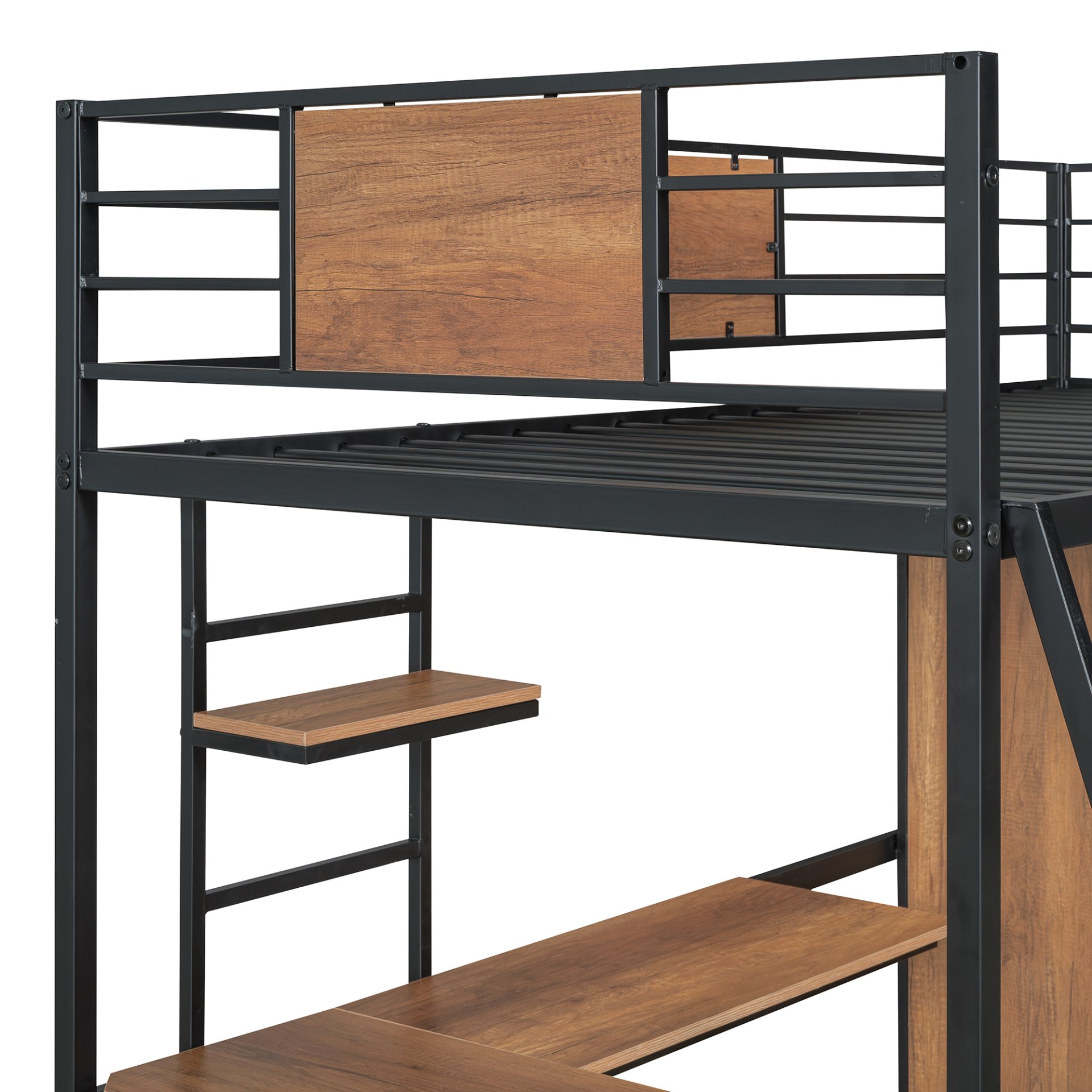 Twin Size Loft Bed With L Shape Desk And Wardrobe - Black - Image 15