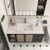 Bianco Carrara Venato 43" Marble Vanity Top With 1 Pre Drilled Faucet Hole Sintered Stone Bathroom Vanity Top With Undermount Rectangular Sink And 4" Backsplash - White - Image 2