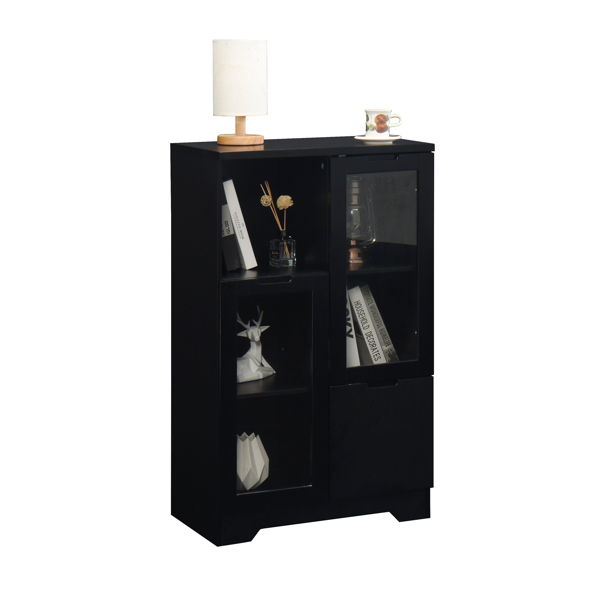 Modern Painted Cabinet With Glass Doors And Drawer - Black - Image 14