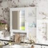 Wall Mounted Bathroom Storage Cabinet, Medicine Cabinets With Large Mirror Door, Adjustable Shelves And Three Open Storage Levels(Not Include Bathroom Vanity) - White - Image 2