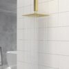 8" Stainless Steel Square Rainfall Shower Head Wall & Ceiling Mount With Self Cleaning Nozzles & Full Body Coverage - Gold - Image 4