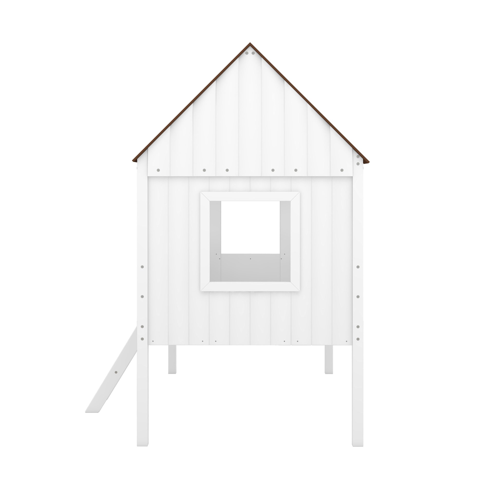 Twin Size Low Loft House Bed With Two Side Windows - White / Brown - Image 7