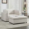 Wide Modern Oversized Armchair With Ottoman Stool, Single Sofa With Lumbar Support, Accent Chair, Reading Chair For Bedroom, Living Room - Cream - Image 3