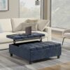 Harrison - Large Square Coffee Table Storage Ottoman - Blue - Image 4