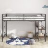 Adam - Junior Twin Loft Bunk Bed With Cinnamon Wood Shelf - Black - Image 6