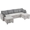 Sectional Sofa Pull Out Sofa Bed Versatile Sofa Sleeper With Large Storage Space, Two USB Ports And Two Cup Holders For Living Room - Gray - Image 22