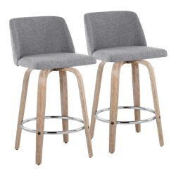 Toriano - Contemporary Fixed Height Counter Stool With Swivel With Round Footrest (Set of 2) - Whitewashed / Gray