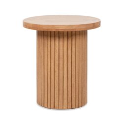 Kenzie - Fluted Pillar Round Accent Side Table - Light Natural Brown