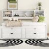 Full Size Daybed With 2 Bedside Cabinets, Upper Shelves And 4 Drawers - White - Image 15