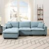 Modern Convertible Sectional L Shaped Reversible Couch Set With Free Pillows 4 Seat Suede Sleeper Sofa With Ottoman - Light Blue - Image 19