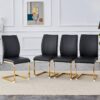 Luxury Simple Arch Chair (Set of 8) Material High Resilience Dining Chair With Metal Legs - Black / Gold - Image 9