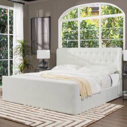 Brooks - King Contemporary Tufted Shelter Platform Bed - Antique White