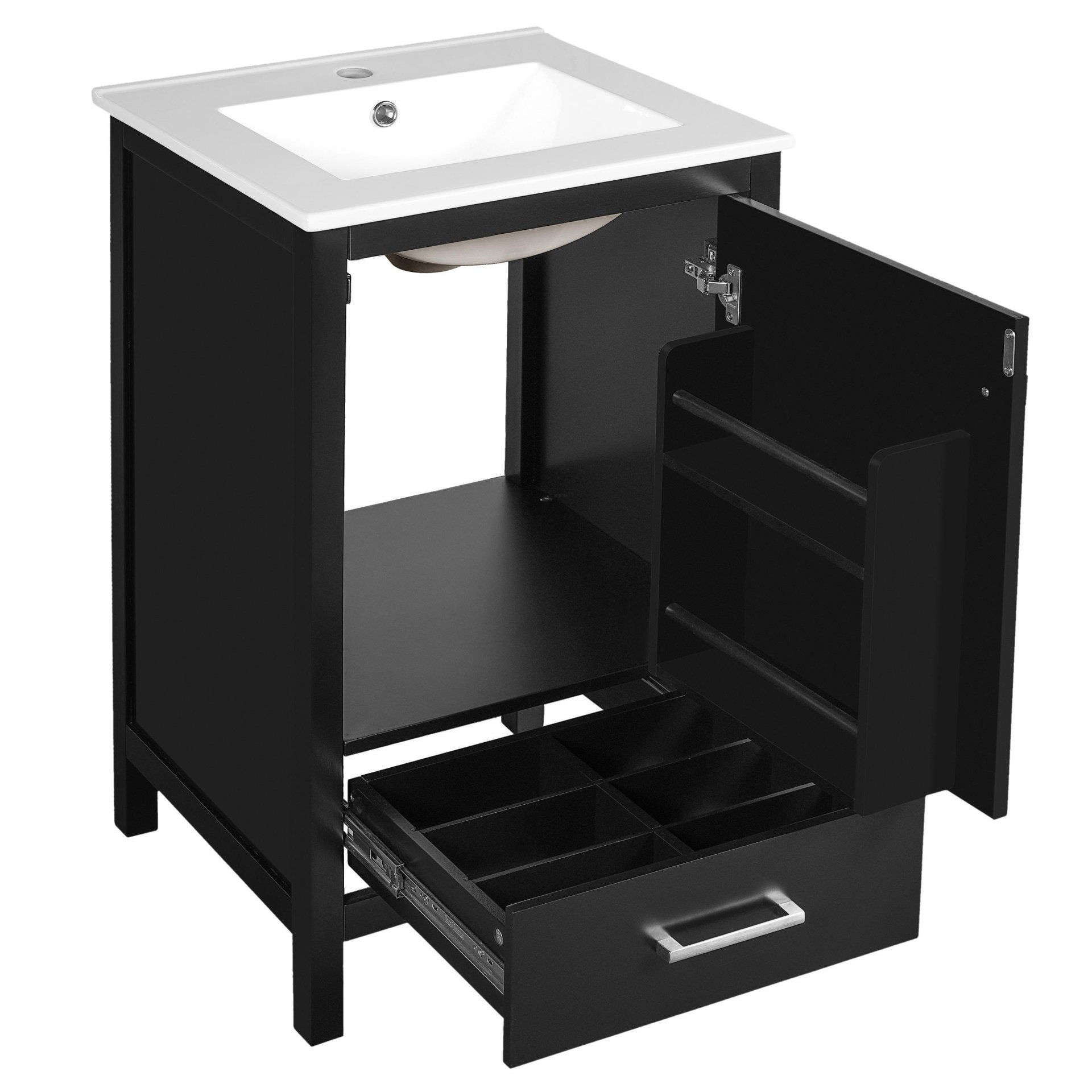 20" Bathroom Vanity With Sink, Soft Close Drawers, Door Organizer, Divider Drawer, Adjustable Foot Pads - Black - Image 14