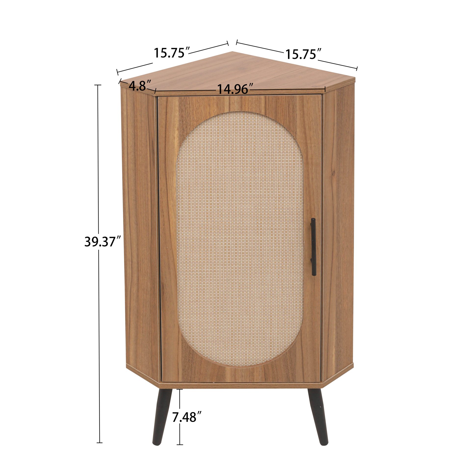 Corner Cabinet, Rattan Door, Freestanding Corner Tables For Small Spaces, Corner Shelf Stand For Living Room, Kitchen, Bathroom, Bedroom - Walnut - Image 3