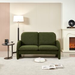 Loveseat Sofa Small Couch For Living Room, Sherpa Fabric Upholstered Loveseat Sofa Couch, Small Loveseat Sofa For Apartment, Bedroom - Green