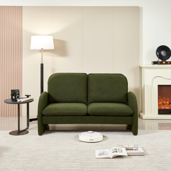 Loveseat Sofa Small Couch For Living Room, Sherpa Fabric Upholstered Loveseat Sofa Couch, Small Loveseat Sofa For Apartment, Bedroom - Green