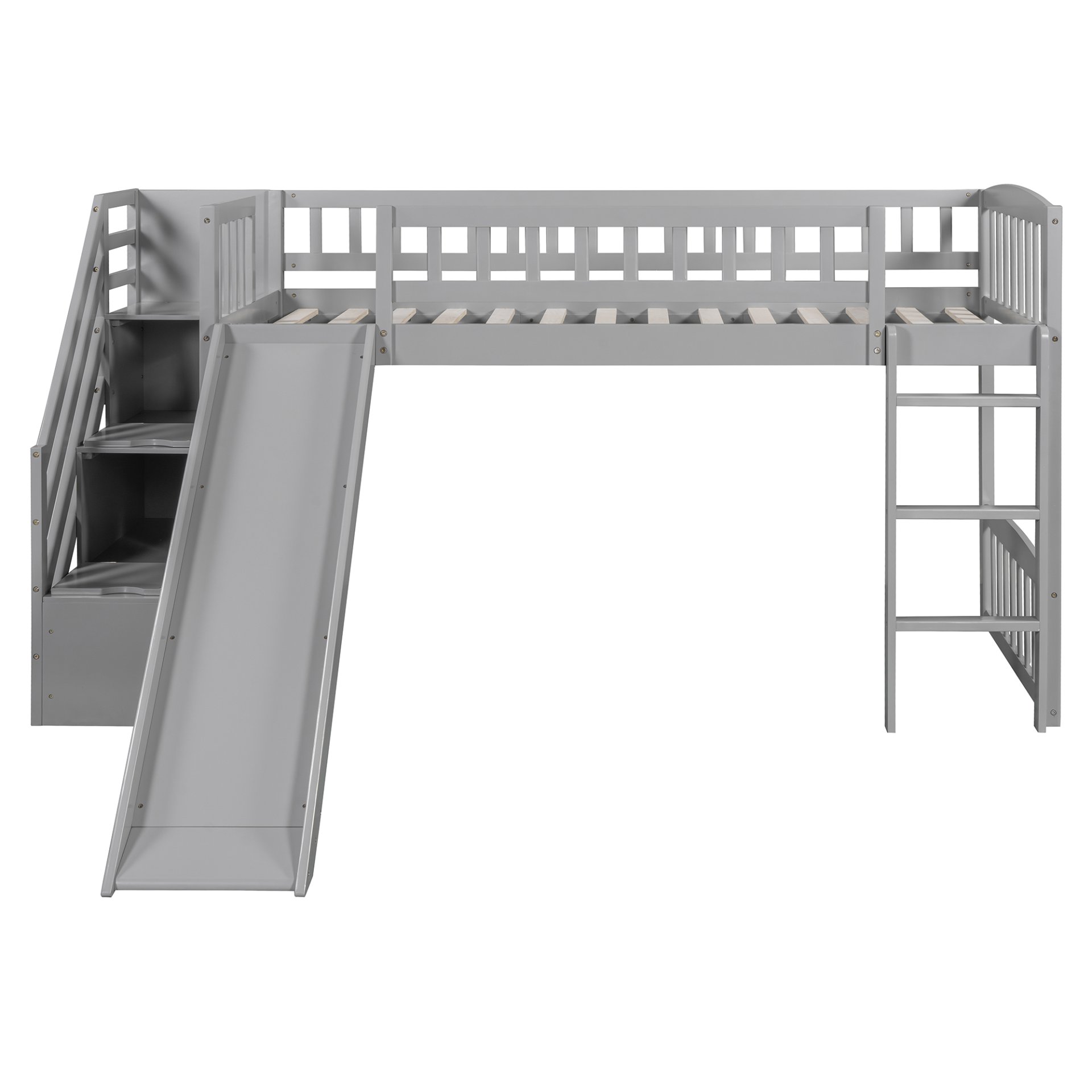 Twin Size Loft Stairway Bed With 2 Drawers And Slide - Gray - Image 13